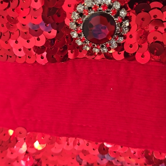 Berek red corduroy/ribbed snalp front red sweater w/sequins & rhinstones-PM - Picture 2 of 9
